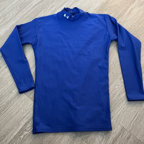 Under Armour Mens Large Blue Mock Base Layer Fitted Compression Long Sleeve - Picture 1 of 4